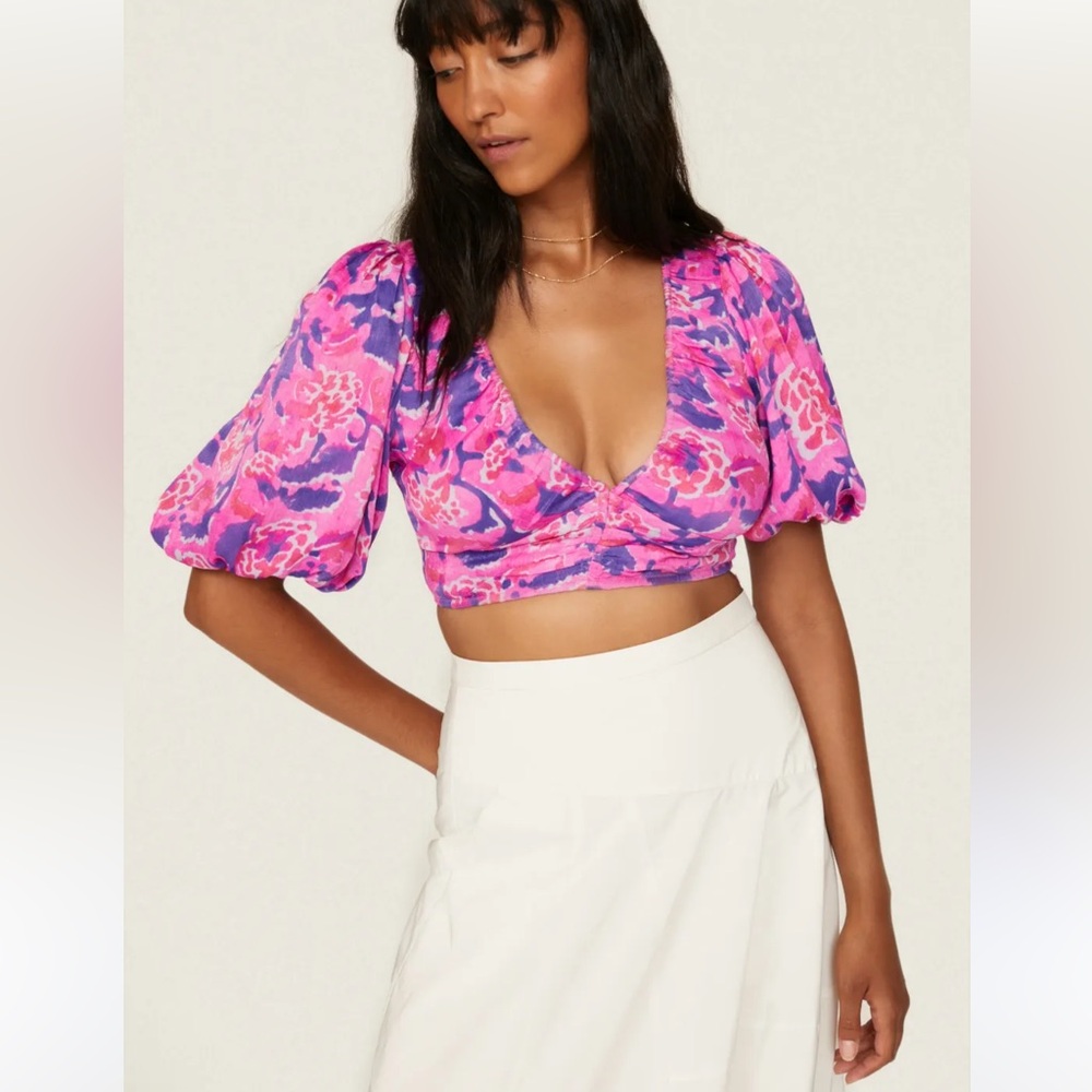 🆕 Rococo Sand Pink and Purple Floral Crop Top
